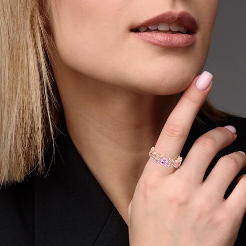 Rose Gold Plated Heart Ring for Women | Pink Crystal Heart Cubic Zirconia Rings for Her in Saudi Arabia