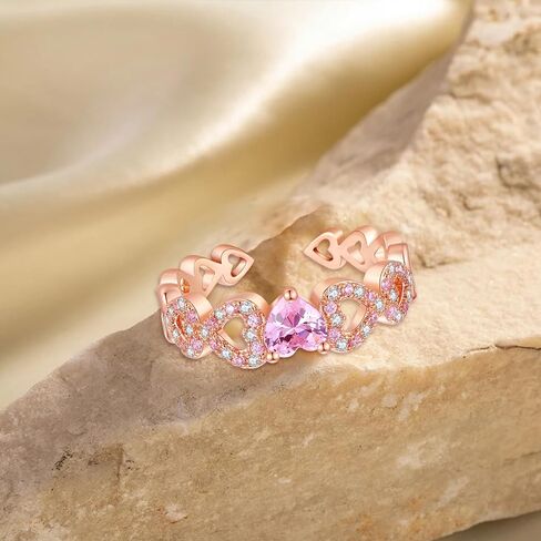 Rose Gold Plated Heart Ring for Women | Pink Crystal Heart Cubic Zirconia Rings for Her in Saudi Arabia