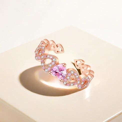 Rose Gold Plated Heart Ring for Women | Pink Crystal Heart Cubic Zirconia Rings for Her in Saudi Arabia