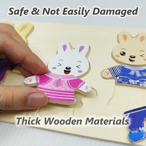 Wooden Bunny Family Dress-up Puzzle Box for Toddlers(72pcs),Change Clothes Puzzle Games, Preschool Learning Activities Toys for Kids Ages 3+ in Saudi Arabia