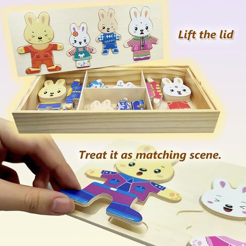 Wooden Bunny Family Dress-up Puzzle Box for Toddlers(72pcs),Change Clothes Puzzle Games, Preschool Learning Activities Toys for Kids Ages 3+ in Saudi Arabia