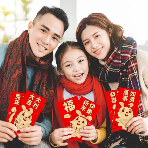 30 Pieces 2023 Red Envelopes, LIYDE Chinese New Year Red Envelopes Rabbit Years Hongbao Red Pocket Lucky Money Envelopes Cute Small Envelopes for Money, 6.7 x 3.5 Inches (GoldRed) in Saudi Arabia