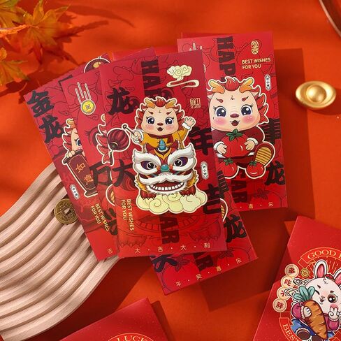 36PCS Chinese New Year Red Envelopes, The Dragon Year Hong Bao Lucky Money Packets with 12 Patterns Thick Chinese New Year 2024 Red Envelopes for Spring Festival (Chinoiserie Dragon) in Saudi Arabia