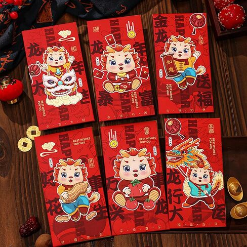 36PCS Chinese New Year Red Envelopes, The Dragon Year Hong Bao Lucky Money Packets with 12 Patterns Thick Chinese New Year 2024 Red Envelopes for Spring Festival (Chinoiserie Dragon) in Saudi Arabia
