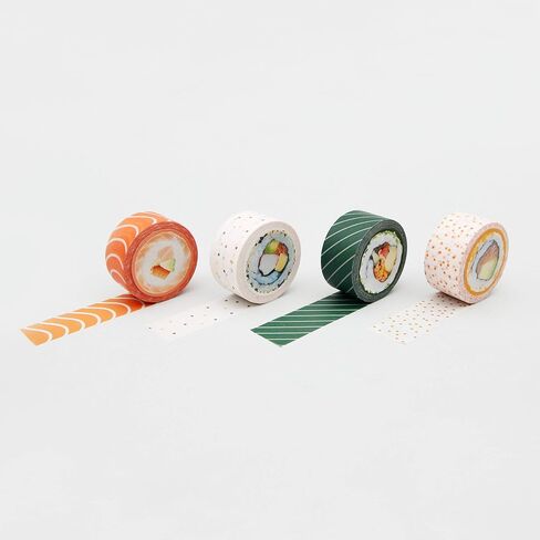 SUCK UK Sushi Tape | Decorative Paper Washi Tape | Novelty Masking Adhesive Tape | Set of 4 Quality Tapes | Quirky & Cute Design in Saudi Arabia