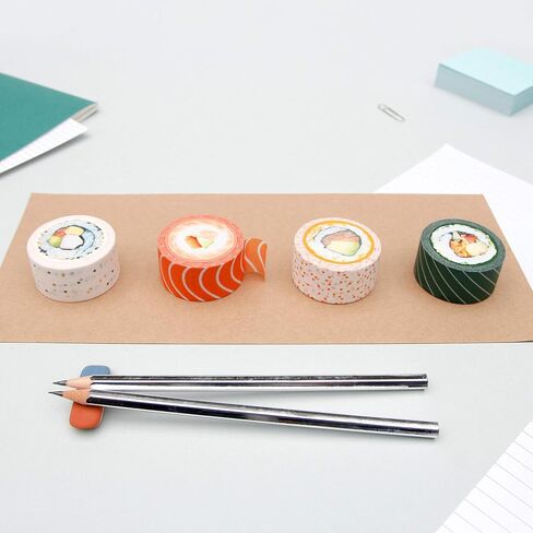 SUCK UK Sushi Tape | Decorative Paper Washi Tape | Novelty Masking Adhesive Tape | Set of 4 Quality Tapes | Quirky & Cute Design in Saudi Arabia