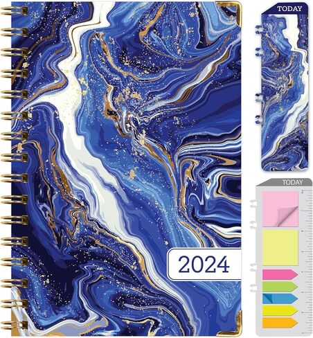 مخطط غلاف فني 2024: (نوفمبر 2023 حتى ديسمبر 2024) 5.5 بوصة × 8 بوصة مخطط يومي أسبوعي شهري وجدول أعمال سنوي. مجموعة الإشارة المرجعية ومجلد الجيب والملاحظات اللاصقة (رخام أبيض أزرق) in Kuwait