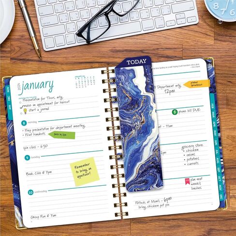 مخطط غلاف فني 2024: (نوفمبر 2023 حتى ديسمبر 2024) 5.5 بوصة × 8 بوصة مخطط يومي أسبوعي شهري وجدول أعمال سنوي. مجموعة الإشارة المرجعية ومجلد الجيب والملاحظات اللاصقة (رخام أبيض أزرق) in Kuwait