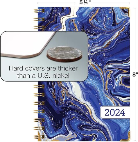 مخطط غلاف فني 2024: (نوفمبر 2023 حتى ديسمبر 2024) 5.5 بوصة × 8 بوصة مخطط يومي أسبوعي شهري وجدول أعمال سنوي. مجموعة الإشارة المرجعية ومجلد الجيب والملاحظات اللاصقة (رخام أبيض أزرق) in Kuwait