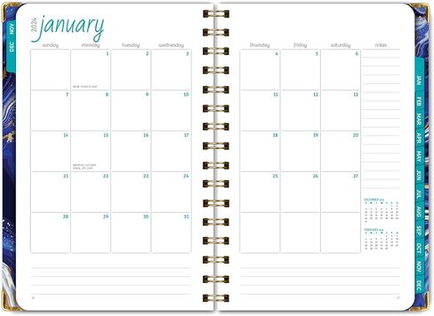 مخطط غلاف فني 2024: (نوفمبر 2023 حتى ديسمبر 2024) 5.5 بوصة × 8 بوصة مخطط يومي أسبوعي شهري وجدول أعمال سنوي. مجموعة الإشارة المرجعية ومجلد الجيب والملاحظات اللاصقة (رخام أبيض أزرق) in Kuwait