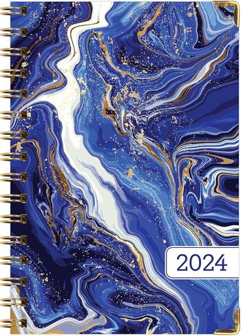 مخطط غلاف فني 2024: (نوفمبر 2023 حتى ديسمبر 2024) 5.5 بوصة × 8 بوصة مخطط يومي أسبوعي شهري وجدول أعمال سنوي. مجموعة الإشارة المرجعية ومجلد الجيب والملاحظات اللاصقة (رخام أبيض أزرق) in Kuwait