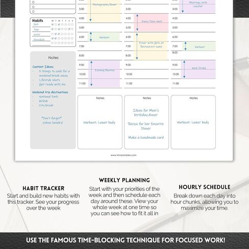 منظم مخطط أسبوعي وكل ساعة | الجدول الأسبوعي وقائمة المهام ومخطط الإنتاجية وإدارة الوقت - A5 Mono in Kuwait