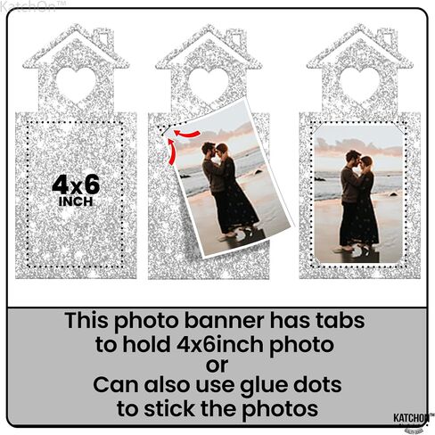KatchOn, Silver Glitter Engaged Photo Banner - 2 String, 10 Feet, No DIY | Silver Engagement Party Decorations | Engagement Photo Banner for Bachelorette Party Decorations | She Said Yes Decorations in Saudi Arabia