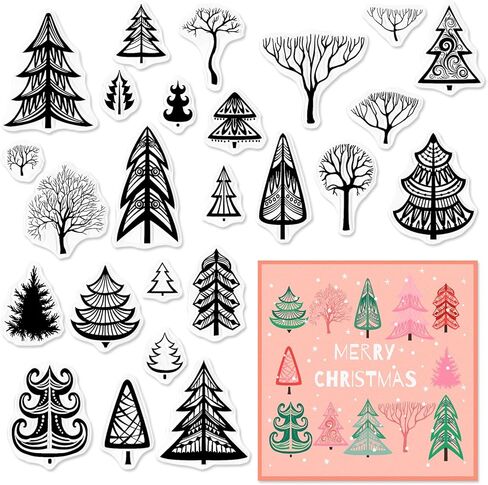 Christmas Background Clear Stamps for Card Making Christmas Tree Background Rubber Stamps Winter Christmas Transparent Silicone Seal for Gift Card DIY Scrapbooking Embossing Craft Supplies in Kuwait