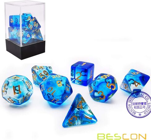Bescon Crystal Blue 7-pc Poly Dice Set, Bescon Polyhedral RPG Dice Set Crystal Series in Kuwait