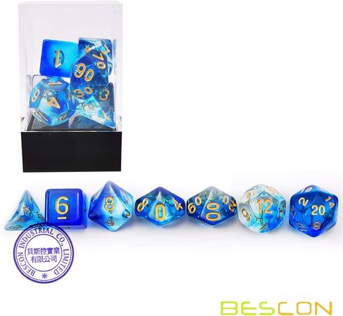 Bescon Crystal Blue 7-pc Poly Dice Set, Bescon Polyhedral RPG Dice Set Crystal Series in Kuwait