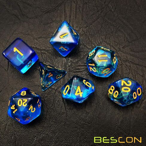 Bescon Crystal Blue 7-pc Poly Dice Set, Bescon Polyhedral RPG Dice Set Crystal Series in Kuwait
