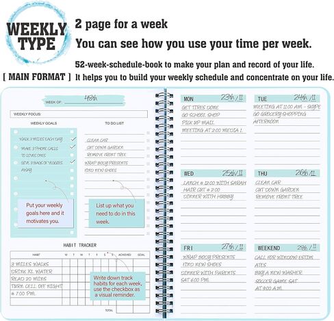 Undated Weekly Planner- Weekly Goals Notebook, A5 To Do List Planner, Habit Tracker Journal with Spiral Binding, 5.7 x 8.0 inches in Saudi Arabia