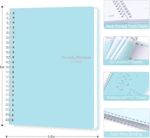 Undated Weekly Planner- Weekly Goals Notebook, A5 To Do List Planner, Habit Tracker Journal with Spiral Binding, 5.7 x 8.0 inches in Saudi Arabia