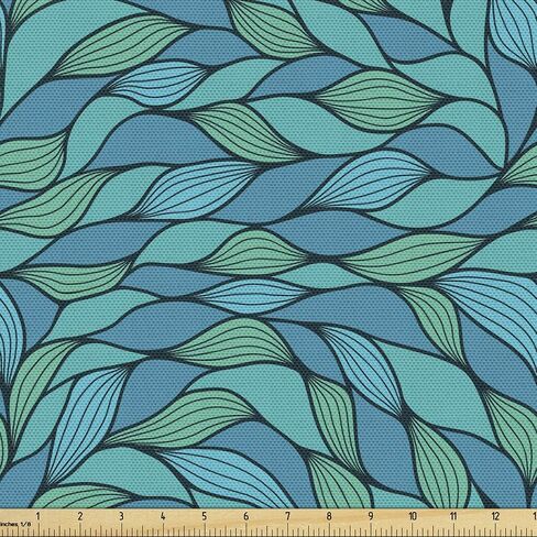 نسيج Ambesonne Teal من The Yard، تصميم مموج تجريدي مع تصميم ملون بنمط بحري مطبوع على شكل المحيط، قماش مزخرف لستائر الوسائد والأزياء DIY، 1 ياردة، أخضر نعناعي أزرق in Kuwait