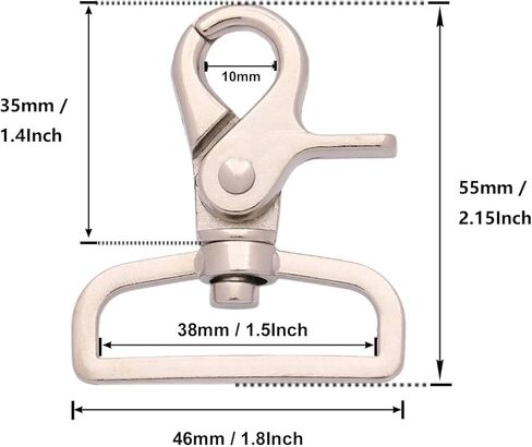 BIKICOCO 1-1/2'' Swivel Trigger Snap Hook Lobster Claw Clasp Spring Loaded Clip, Flat-D-Ring Ended, Silver - Pack of 10 in Kuwait