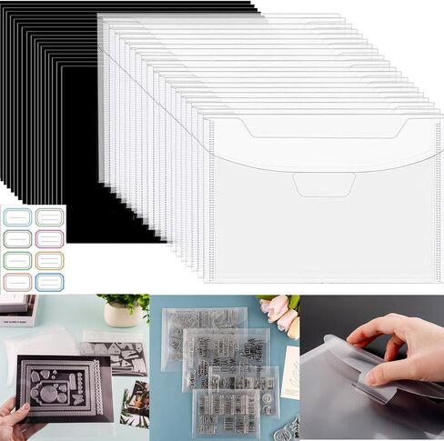 40 PCS Large Stamp and Die Storage Bag with Rubber Magnetic Sheets,0.5mm Thickeness Magnetic Sheets for Craft Storage,9.4x7inch Clear Craft Die Storage Envelopes Arts Crafts Scrapbooking Supplies in Kuwait