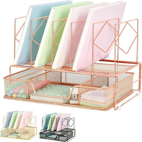 Desk Organizers and Accessories, Desk Paper Letter Tray Organizer with File Holder and Drawer, Office Desktop Workspace File Organizer for Office Supplies(Rose Gold) in Saudi Arabia