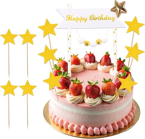 Happy Birthday Cake Decorations, Set of 1 Happy Birthday Banner, 10 Pcs Star Cupcake Toppers Star Cake Decorations Happy Birthday Cake Toppers in Saudi Arabia
