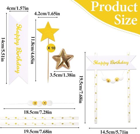 Happy Birthday Cake Decorations, Set of 1 Happy Birthday Banner, 10 Pcs Star Cupcake Toppers Star Cake Decorations Happy Birthday Cake Toppers in Saudi Arabia