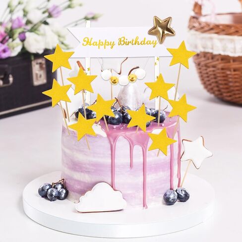 Happy Birthday Cake Decorations, Set of 1 Happy Birthday Banner, 10 Pcs Star Cupcake Toppers Star Cake Decorations Happy Birthday Cake Toppers in Saudi Arabia