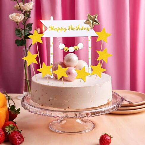 Happy Birthday Cake Decorations, Set of 1 Happy Birthday Banner, 10 Pcs Star Cupcake Toppers Star Cake Decorations Happy Birthday Cake Toppers in Saudi Arabia