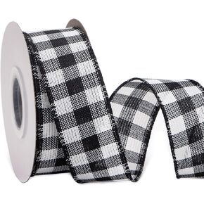 Ribbli Black and White Wired Ribbon, Buffalo Plaid Ribbon 2-1/2 Inch x Continuous 10 Yard,Burlap Ribbon for Big Bow,Wreath,Tree Decoration,Outdoor Decoration