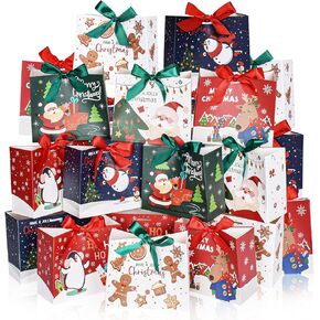 Nimbbex 24Pack Small Christmas Gift Bags,6 Designs Mini Xmas Gift Bags,5.1 * 4.5 * 2.2 Inch Christmas Goodie Bags with Ribbon,Christmas Bags for Gifts,Candy,Treat,Holiday,Eve