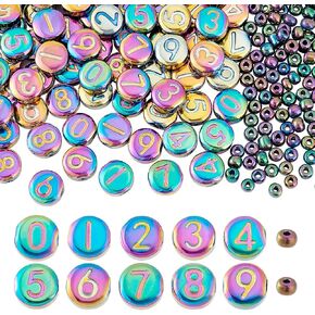 PH PandaHall 90pcs 10x4mm Number Beads 140pcs 4mm 6/0 Seed Beads Rainbow Color Glass Beads Metallic Flat Round Beads Loose Spacer Beads for Crafts Bracelets Necklaces Earrings DIY Jewelry Making