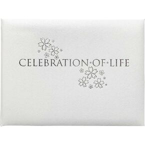 Celebration of Life Funeral Guest Book | 192 Inner Pages | 2304 Lines for Message Entries | White Faux Leather Cover | Silver Gilt Edged Pages | Presentation Box for Storage | Size: 9 x 7 Inch