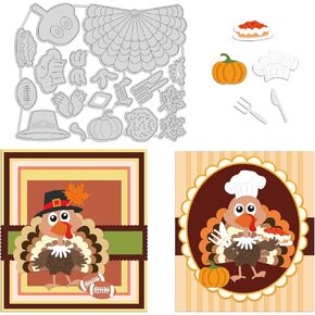 GLOBLELAND Fall Turkey Die Cuts Autumn Pumpkin Hat Embossing Template Animal Food Dessert Carbon Steel Die Set for Thanksgiving Card Scrapbooking Card DIY Craft