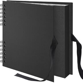 10×10 inch Scrapbook Photo Album DIY Picture Book 40 Pages, Thick Kraft Paper Scrap Book Album with Silk Ribbon Wedding Guest Book Memory Book for Baby, Family, Travel ((Black)