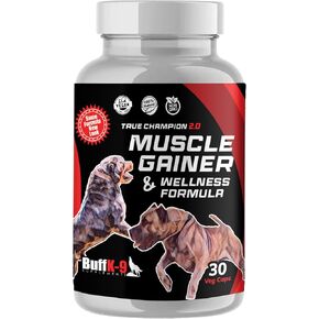 BuffK-9's 3-in-1 Dog Muscle Builder and Weight Gainer for Dogs Capsules for Puppies & Adult Dogs - All Breeds -Top Choice Canine Dog Supplement for Muscle Gains - 30 Caps