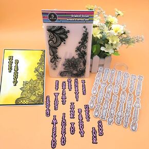 1pc Vertical Greeting Word Metal Cutting Die Cut & 1pc Lace Corner Clear Stamps Best Wishes Dies for Paper Craft Handmade Card Template Greeting Cards Scrapbooking & Album Art Set from Alina Craft