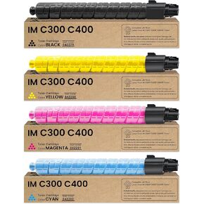 IMC300 IMC400 Toner Cartridge 4-Pack (Black Cyan Magenta Yellow) 842378 842379 842380 842381 Replacement for Ricoh IM C300 IM C400 Toner Cartridge for Lanier Savin IM C300F C400F C400SF Printer Ink