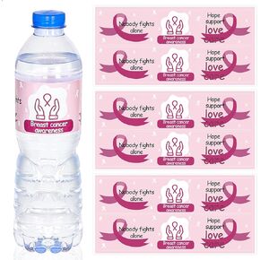160PCS Breast Cancer Awareness Accessories Water Bottle Labels, 8.7" x 2" Pink Ribbon Awareness Items Water Labels, Waterproof Stickers for Breast Cancer Charity, Public, Fundraiser Events