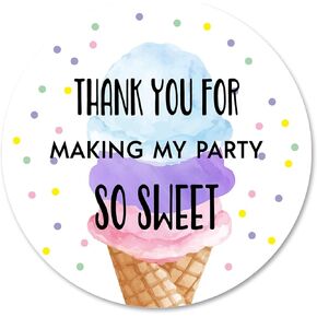 Ice Cream Thank You Stickers, 40 2 Inch Summer Baby Shower Or Birthday Party Labels, Decorations