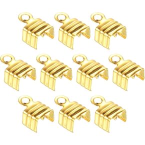 uxcell 100Pcs 4 x 6.5mm Fold Over Cord Ends, Cord Tips Leather Rope End Caps, Crimp Clamp Clasp Fastener Loop for DIY Jewelry Craft Making, Gold