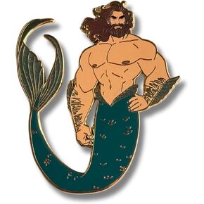 Merman Hard Enamel Pin, 2.75 inches, Glitter Effects, 2 Rubber Pin Backs, Nereus