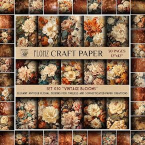 Scrapbook Paper (30 pages 12"x12") Vintage Blooms: Elegant Antique Floral Designs for Timeless and Sophisticated Paper Creations FLONZ Vintage Styled Double Sided Paper Pad for Craft Cardmaking