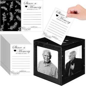 50 Pcs Share a Memory Cards for Collections of Life, Memory Wooden Photo Box Cards Box with Photo Frame for Guest Funerals Memorial Service Farewell Party Supplies