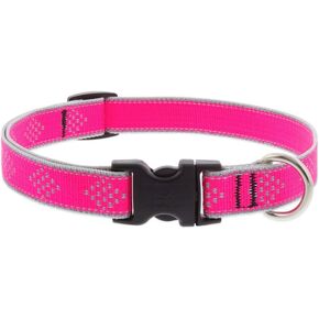 Lupine Reflective Dog Collar 3/4" Wide Pink Diamond Adjusts from 13" to 22"