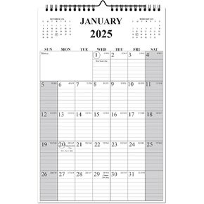 2025 Wall Calendar, Wall Calendar, 2025 Calendar, Wall Calendars, from January to December, Size 11" x 17" ", Spiral Binding, Holidays, Julian Dates, Large Blocks, Twin-Wire Binding, Hanging Hook