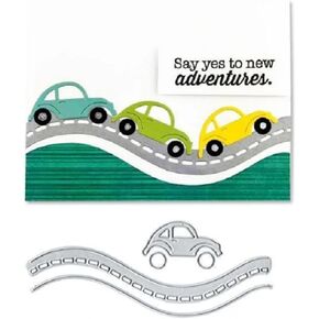 Car Highway Border Metal Die Cuts, Car and Road Frame Background Wedding Cutting Dies Cut Stencils for DIY Scrapbooking Album Embossing Paper Dies Card Making