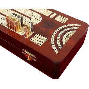 14" 4 Track Continuous Cribbage Board W/ Card Storage Maple Tracks on Bloodwood - Corner, Skunk & Games Won